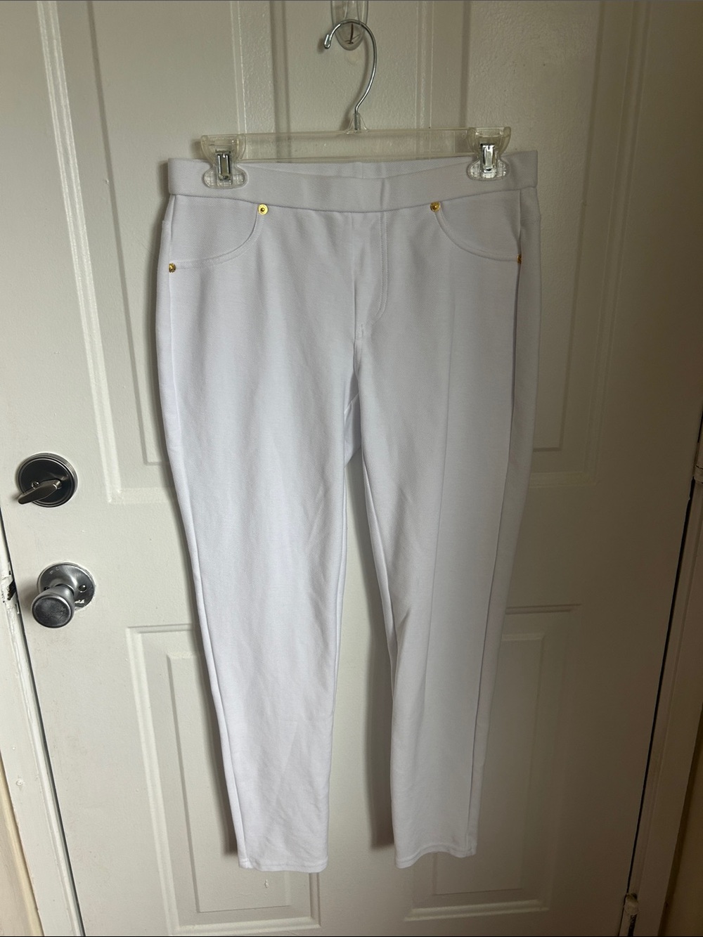 Michael Kors White Slim Ponte Ankle Pants with Gold Rivets